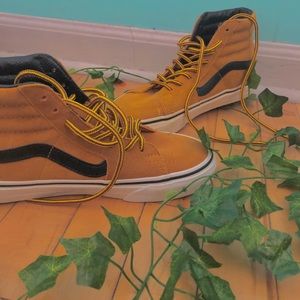 suede tan vans- high tops
